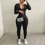 Women Jumpsuit Tight Sports Long Sleeve Zipper Sexy Jumpsuit
