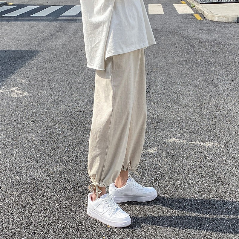Men Sweatpants Cotton Linen Pants Men's Loose Straight All-Matching Summer