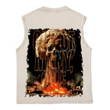 Hip hop tank top american high street skull hand full back letterprintingretro hip hop rock vest sleeveless t-shirt