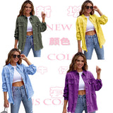 Women's european and american style mid-length frayed hem distressed denim jacket - autumn/winter long sleeve casual turn-down collar top