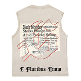 Hip hop tank top retro graffiti skull reading newspaper west coast hip hop street retro washed old american waistcoat vest