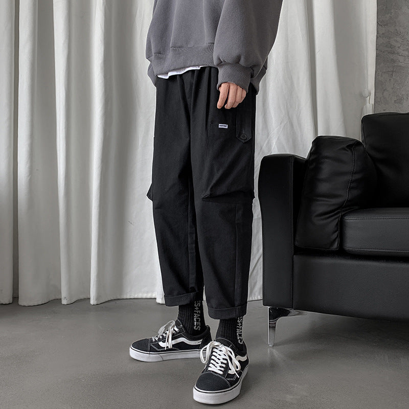 Men Sweatpants Hong Kong Style Drawstring Leisure Trousers Loose and Handsome All-Matching