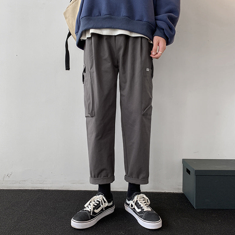Men Sweatpants Hong Kong Style Drawstring Leisure Trousers Loose and Handsome All-Matching