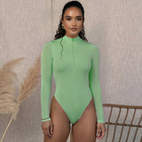 Women Jumpsuit Summer Fashion Long-Sleeve Zipper Slim Looking Base Jumpsuit