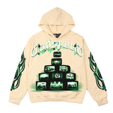 Hip-hop hoodie american street rock retro tv printing washed and distressed trendy terry hooded sweatshirt