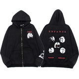 Hip-hop hoodie american loosecasual washed retro distressed patch printing hooded sweatshirt zipper outwear
