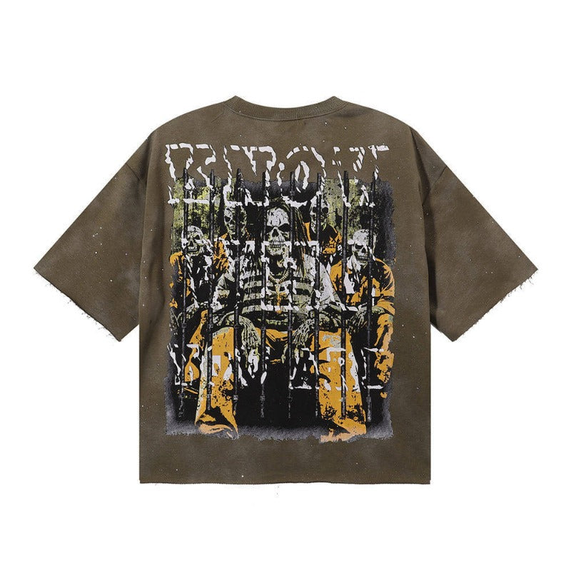 Bkys american hot diamond washed pure cotton t-shirt g direct injection printing