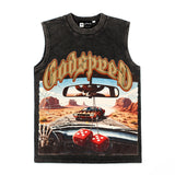 Hip hop tank top american skull racing retro high street casualloose summer washed distressed vest vest sweatshirt
