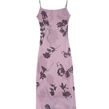 Women Dresses Butterfly Printing Ink Painting Dress Slim Fit Sexy Backless Slip Dress
