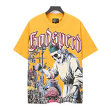 Men's youth t-shirt with rhinestone print, 100% cotton, american retro style