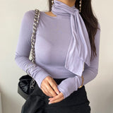 Women Long Sleeve Shirt Female Purple White