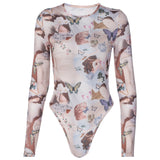 Women Jumpsuit Women's Summer Butterfly Print round Neck Long Sleeve Jumpsuit