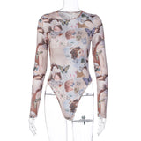 Women Jumpsuit Women's Summer Butterfly Print round Neck Long Sleeve Jumpsuit