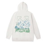 Off OW White Hoodie Green lines