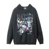 Men Hoodie All-Star Print Distressed Sweater Hooded Loose Men's Casual Hand Frayed Pullover