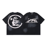 Men's short-sleeve t-shirt - washed print with hotfix rhinestones - premium cotton - high quality