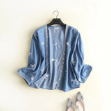 Women T-shirt Denim Shirt Women's Embroidered Sun Protection Shirt Loose Short