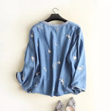 Women T-shirt Denim Shirt Women's Embroidered Sun Protection Shirt Loose Short
