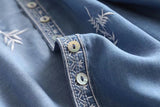 Women T-shirt Denim Shirt Women's Embroidered Sun Protection Shirt Loose Short