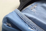 Women T-shirt Denim Shirt Women's Embroidered Sun Protection Shirt Loose Short