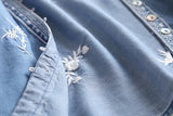 Women T-shirt Denim Shirt Women's Embroidered Sun Protection Shirt Loose Short
