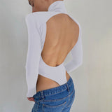 Women Jumpsuit Summer Sexy Backless Long Sleeves Turtleneck Jumpsuit