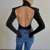 Women Jumpsuit Summer Sexy Backless Long Sleeves Turtleneck Jumpsuit
