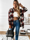 Plaid Trench Coat Autumn and Winter Loose Casual Retro Plaid Long Sleeve Shirt Coat