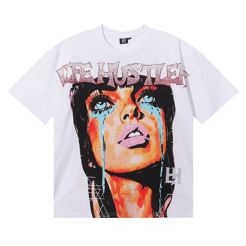 Life hustlers american hot diamond direct injection street hip hop printingpure cotton t-shirt g