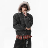 Unisex Down Jacket Men's Winter Removable Plush Collar Hooded Jacket
