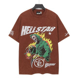 Washed and hot-drilled men's t-shirt short-sleeved g pure cotton hip hop street