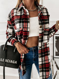 Plaid Trench Coat Autumn and Winter Loose Casual Retro Plaid Long Sleeve Shirt Coat