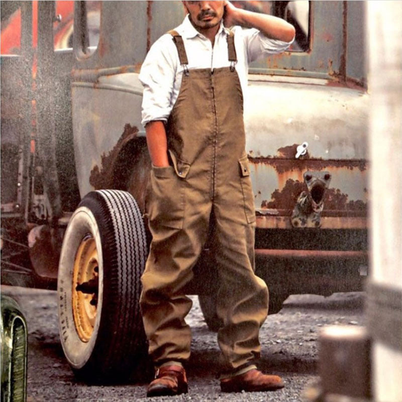 Men Pant Retro Men's Overalls Loose Casual Suspender Trousers
