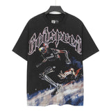 Godspeed t-shirt short-sleeved men's washed cotton printing hot diamond holes street clothing