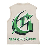 Hip hop tank top american street rock retro tv printing washed and distressed trendyhip hop vest sweatshirt