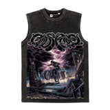 Hip hop tank top american high street rock hip hop street retro leap lightning skull printing vest sweatshirt
