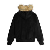 Unisex Down Jacket Men's Autumn Vintage Fleece Neck Plush Zip Hoodie