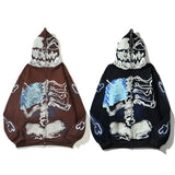 Hip-hop hoodie american fall and winter skull zipper cardigan hooded sweatshirtcasualfleece-linedloose hoodieoutwear