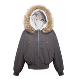 Unisex Down Jacket Men's and Women's Winter Fur Collar Hooded Padded Jacket