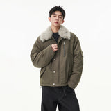 Unisex Down Jacket Winter Fur Collar Vintage Warm Tooling Jacket
