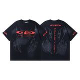 Men's short-sleeve t-shirt - washed print with hotfix rhinestones - premium cotton - high quality