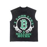 Hip hop tank top street bitcoin print vest loose washed distressed vest sweatshirt sleeveless