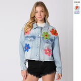 Women's top: european and american style cross-border trade spring/summer multi-color 3d embellished denim jacket, long sleeve outerwear