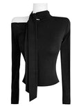Women Long Sleeve Shirt Top Long Sleeve Bottoming Shirt Scarf Collar Spring and Autumn