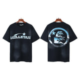 Men's short-sleeve t-shirt - washed print with hotfix rhinestones - 100% cotton - premium quality