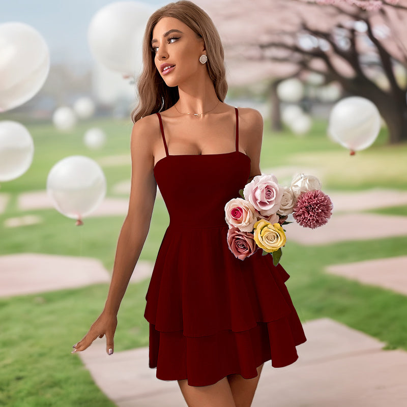 Graduation Dresses Halter Bow Strap Suspender Dress