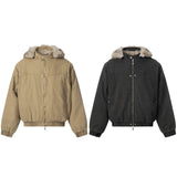 Unisex Down Jacket Men's Winter Removable Plush Collar Hooded Jacket