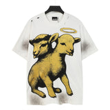 Godspeed t-shirt short-sleeved men's washed cotton printing hot diamond holes street clothing