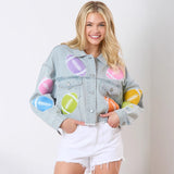 Women's top: european and american style cross-border trade spring/summer multi-color 3d embellished denim jacket, long sleeve outerwear