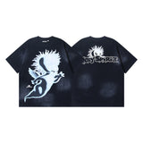Men's short-sleeve t-shirt - washed print with hotfix rhinestones - premium cotton - high quality